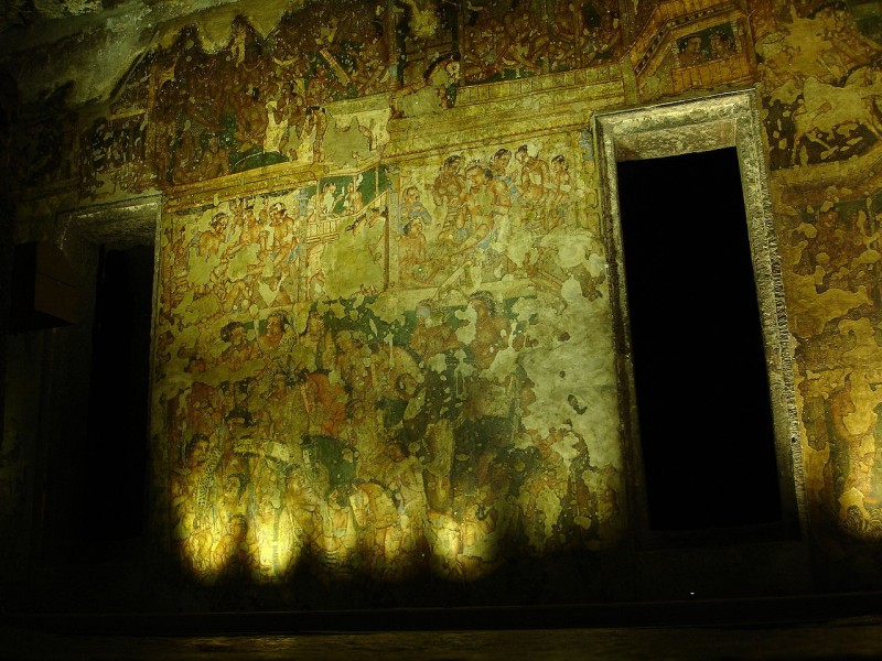 Ajanta Caves - Cave 2, showing the extensive paint loss of many areas