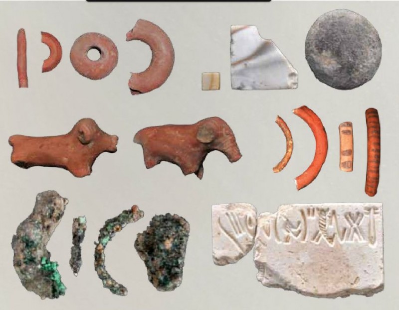 Terracotta toys, Broken bangle piece, copper objects and Harappan seal Dicovered at rakhigarhi 