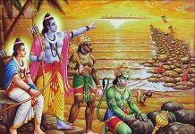The ape-army building the bridge of Rama