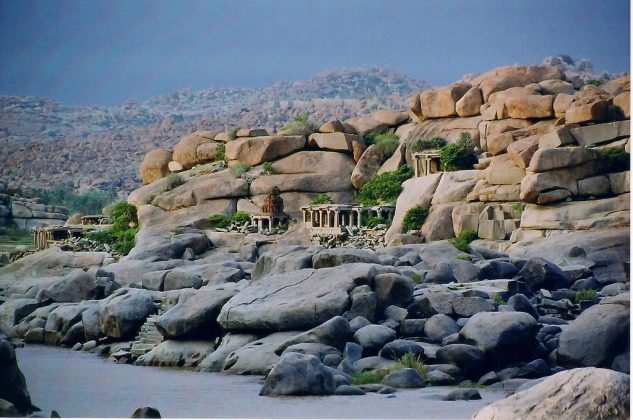 Panaromic view of the natural fortification and landscape at Hampi