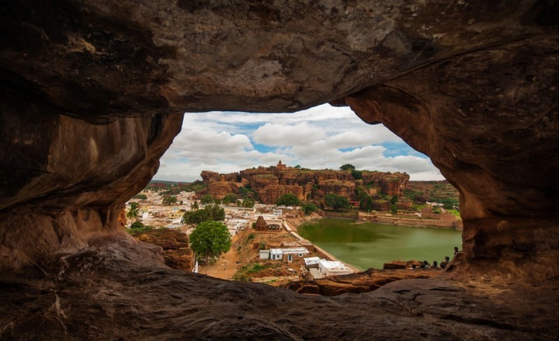 A beautiful view of Badami town from Badami Cave 1