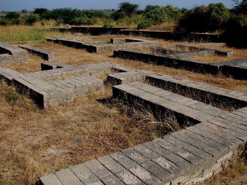 Archaeological remains at the lower town of Lothal