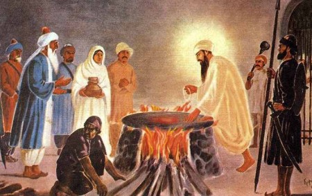 Guru Arjan Dev's subjection to torture by the Mughals.