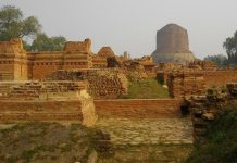 Ancient Buddhist monasteries near Dhamekh Stupa Monument Site, Sarnath