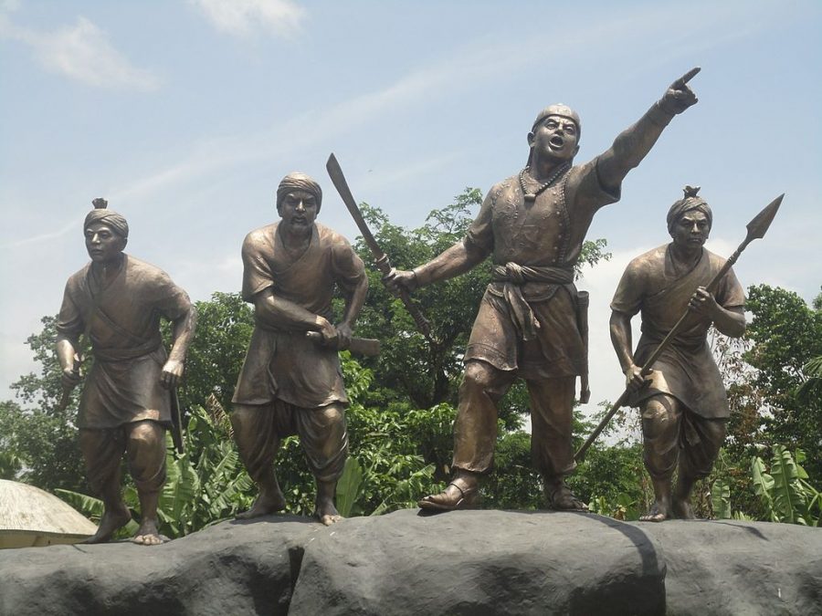 Statue of Lachit Borphukan (in the middle) at Sivasagar with other Ahom Warriors.