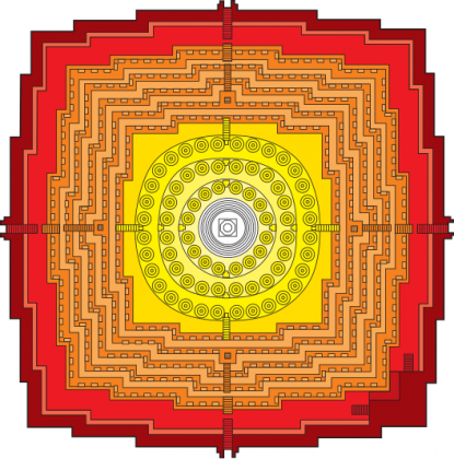 Floorplan for the 9th-century Indonesian Buddhist temple Borobudur in the form of a mandala