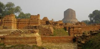 Ancient Buddhist monasteries near Dhamekh Stupa Monument Site, Sarnath